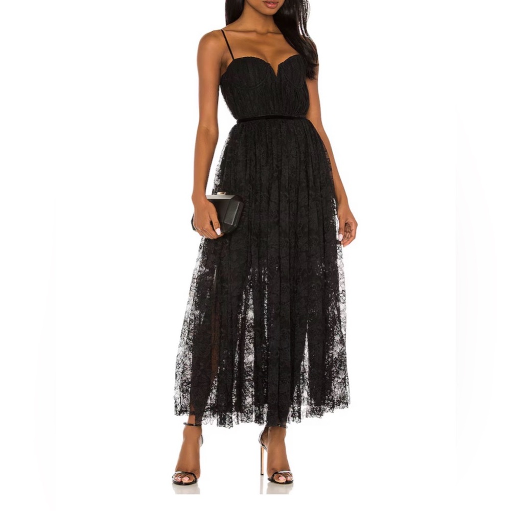 Lulu's Black Lace Midi Dress with Spaghetti Straps